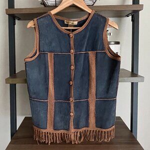 VINTAGE SUEDE ESSENTIALS LEATHER VEST FRINGE, SIZE MEDIUM